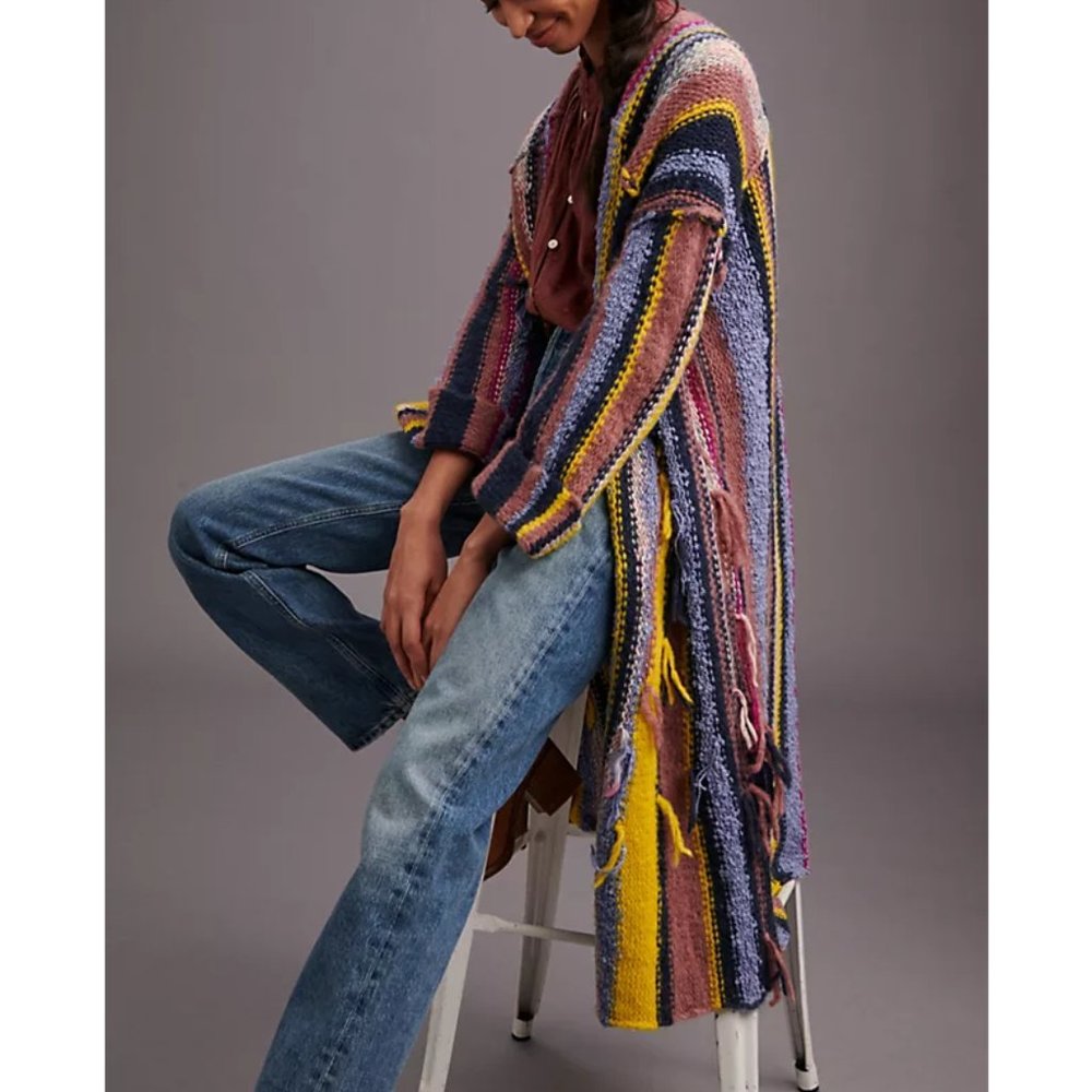 Anthropologie Pilcro Dreamer Striped Duster Sweater Multi Stripe - XS / S Petite